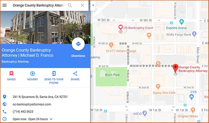 Santa Ana Bankruptcy Attorney Map